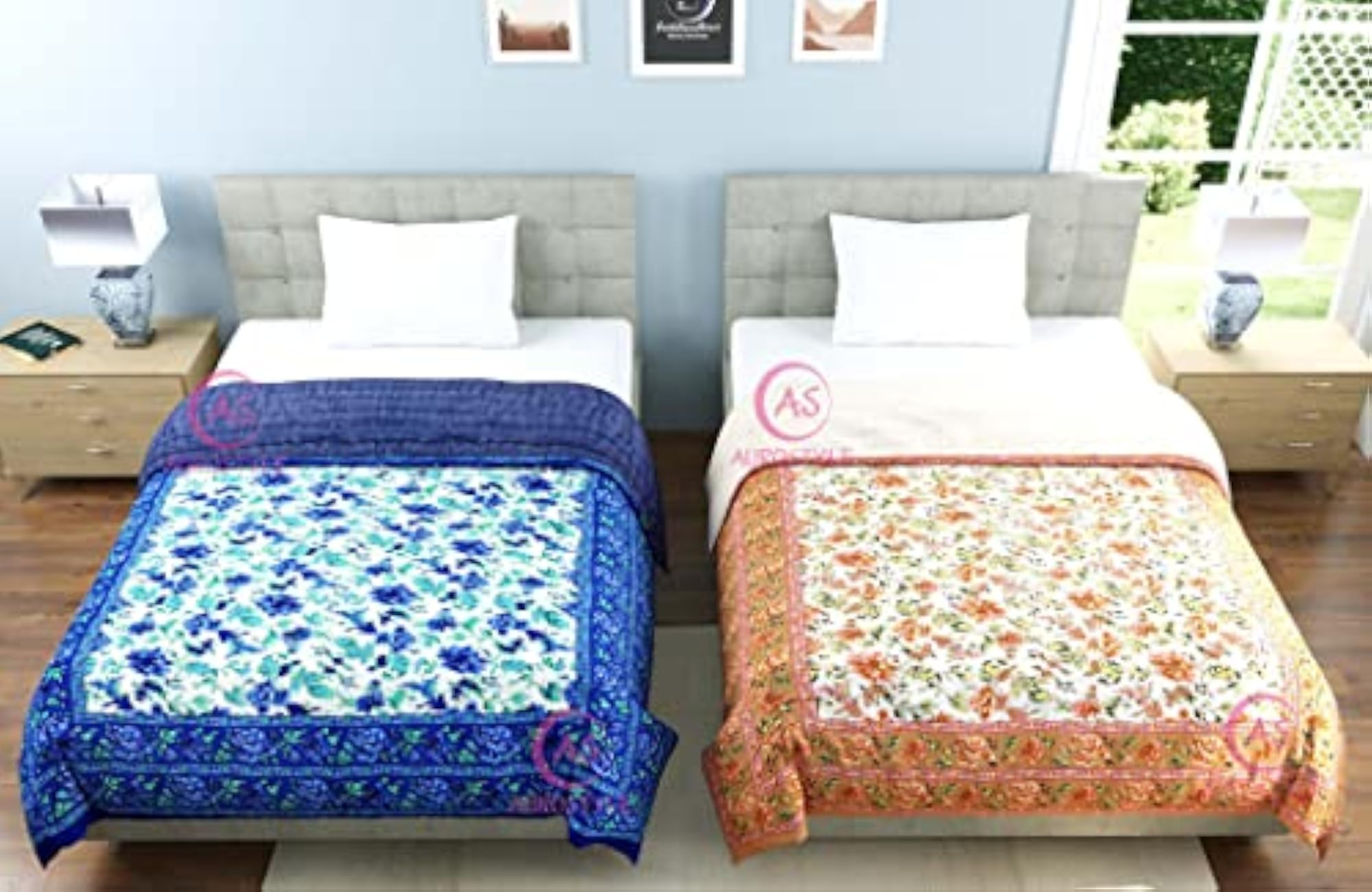 Pure Cotton Jaipuri Design Printed Single Bed Quilt Set